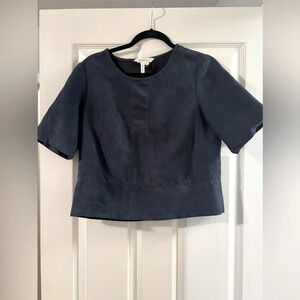 BCBG Generation Womens Faux Suede Top Blouse Blue Size Medium Shirt Short Sleeve